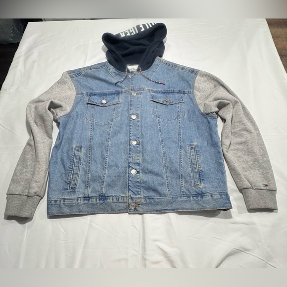 Tommy Hilfiger Other - RETRO TOMMY HILFIGER BLUE JEAN DENIM HOODIE SWEATSHIRT JACKET HYBRID. SIZE XL